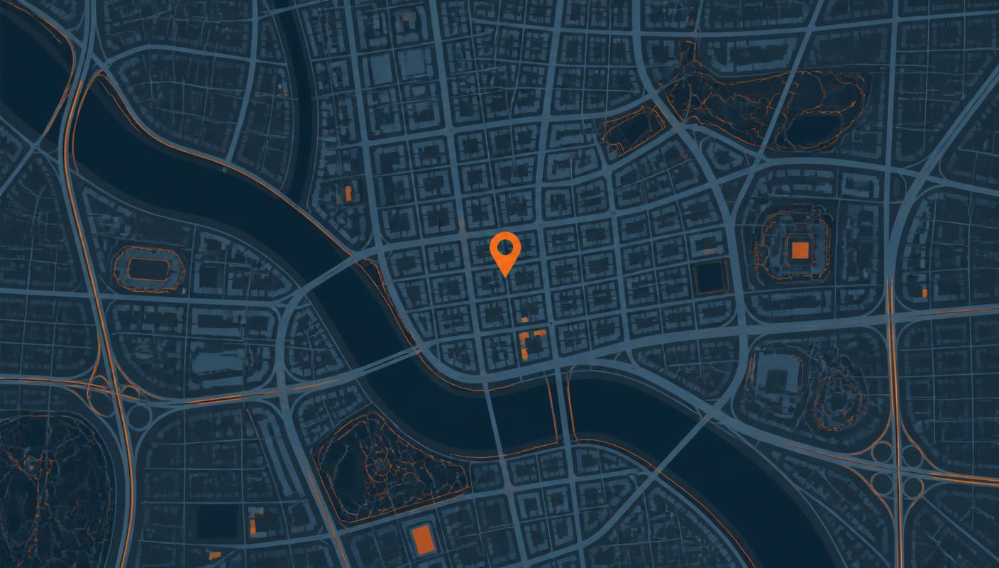 Stylized map of downtown Columbus, Ohio in the Forge Columbus brand colors